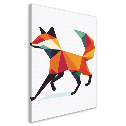 Geometrische vos in kleurrijke vlakken schilderij canvas