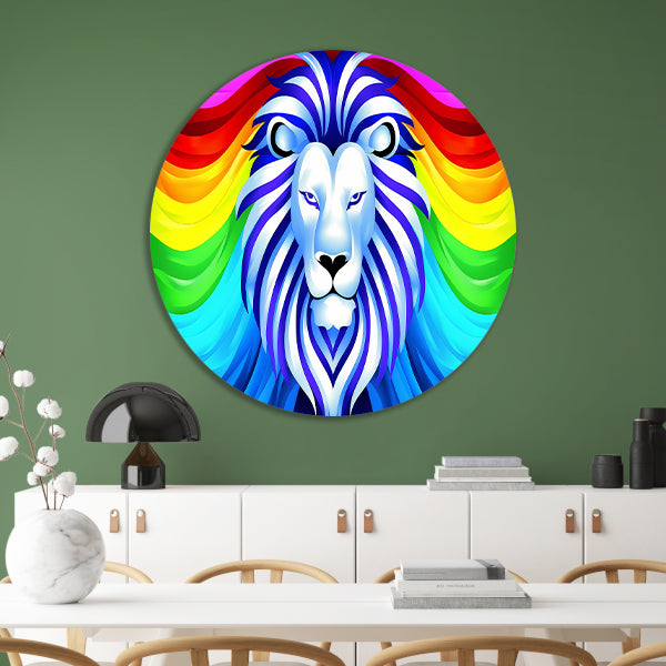 Kleurrijke abstracte leeuw met regenboog manen forex muurcirkel