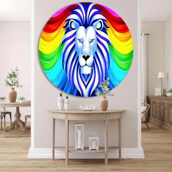 Kleurrijke abstracte leeuw met regenboog manen forex muurcirkel