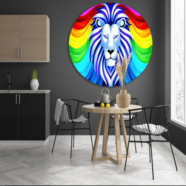 Kleurrijke abstracte leeuw met regenboog manen forex muurcirkel