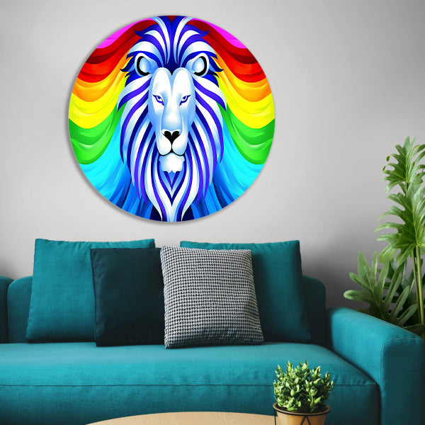 Kleurrijke abstracte leeuw met regenboog manen forex muurcirkel