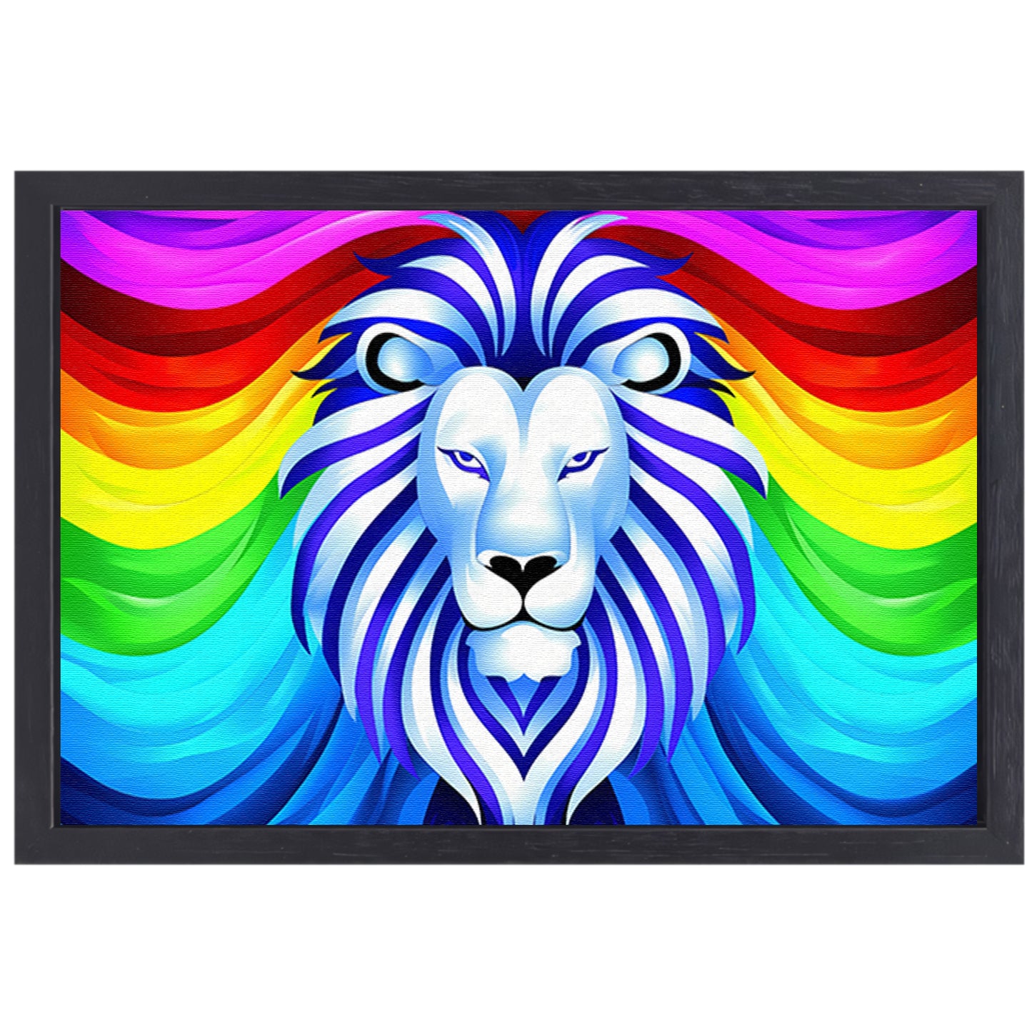Kleurrijke abstracte leeuw met regenboog manen canvas met baklijst