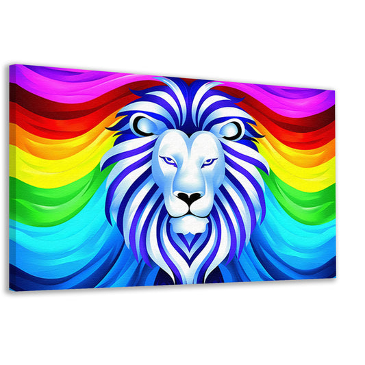 Kleurrijke abstracte leeuw met regenboog manen canvas