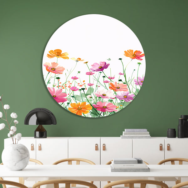 Kleurrijke bloemenzee in aquarel stijl aluminium muurcirkel