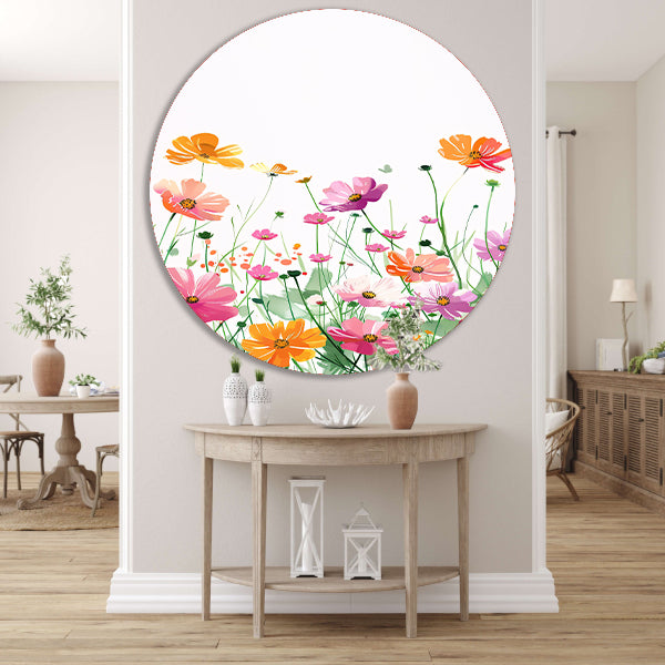 Kleurrijke bloemenzee in aquarel stijl aluminium muurcirkel