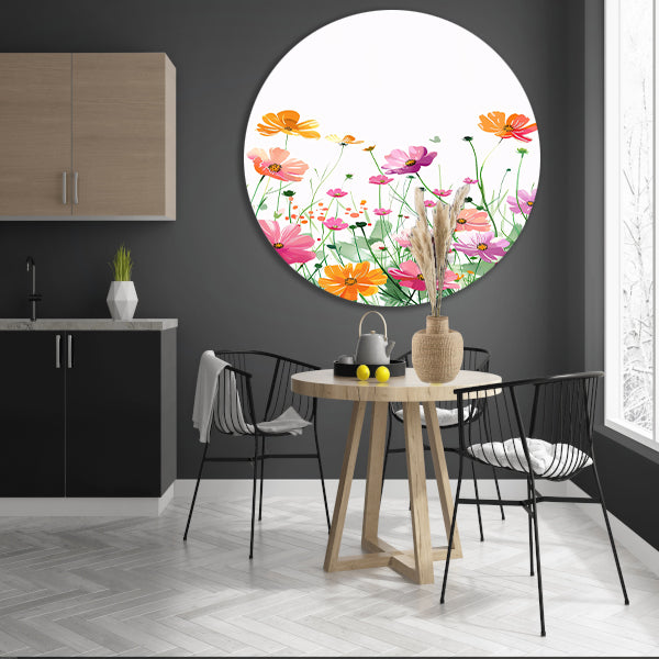 Kleurrijke bloemenzee in aquarel stijl aluminium muurcirkel