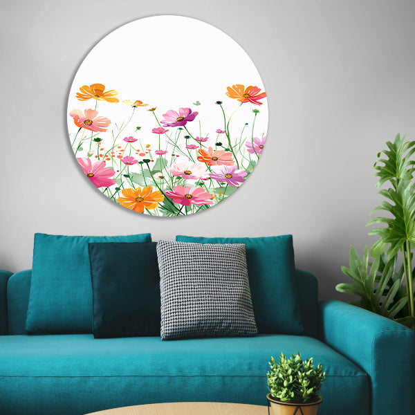 Kleurrijke bloemenzee in aquarel stijl aluminium muurcirkel