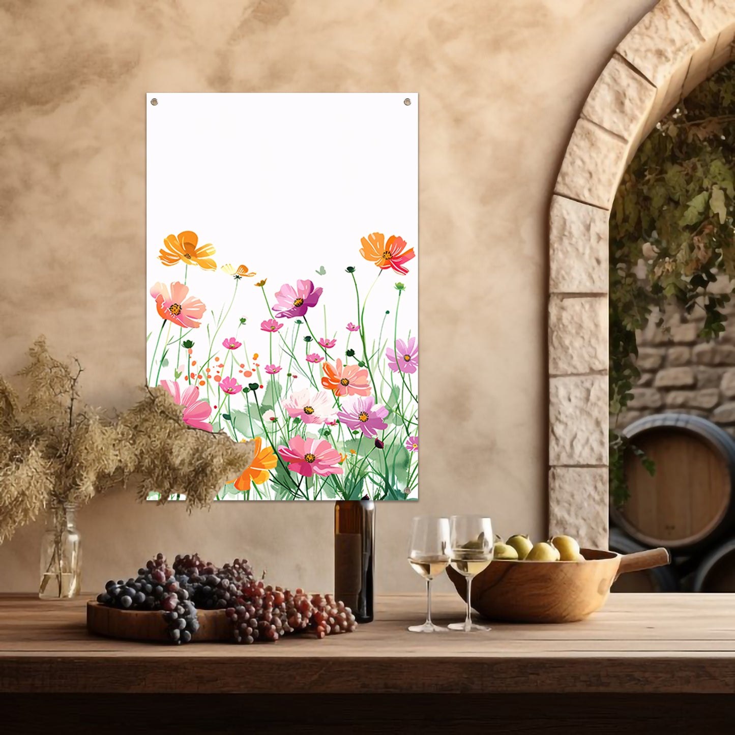 Kleurrijke bloemenzee in aquarel stijl tuinposter