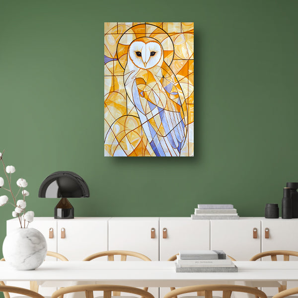 Geometrische uil schilderij in warme kleuren canvas