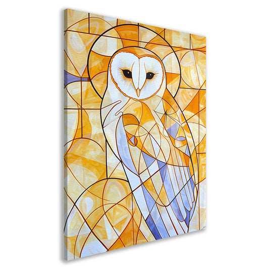 Geometrische uil schilderij in warme kleuren canvas