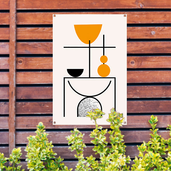 Abstracte Kunst: Zwart, Wit en Oranje Vormen tuinposter
