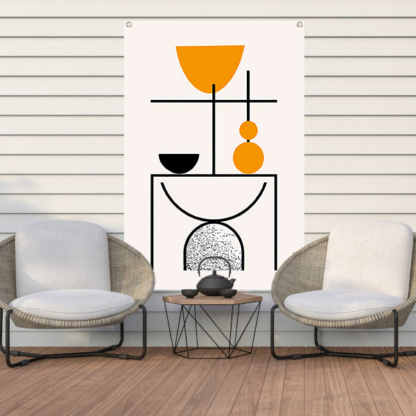 Abstracte Kunst: Zwart, Wit en Oranje Vormen tuinposter
