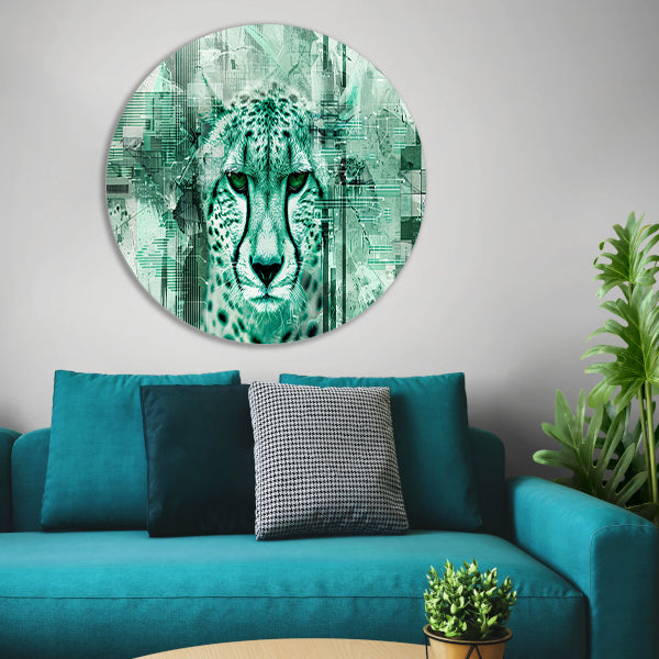 Digitale cheetah kunst met abstracte patronen aluminium muurcirkel