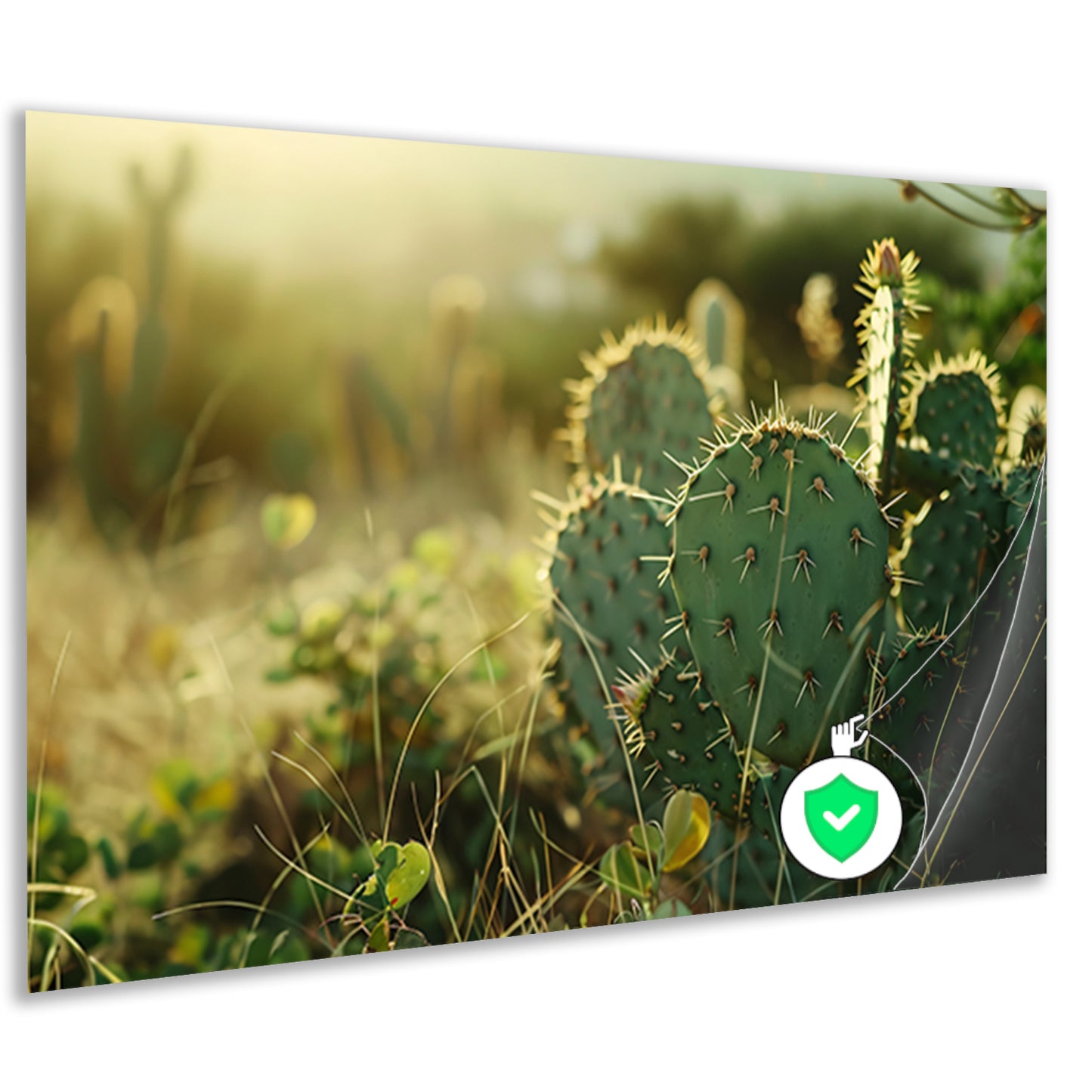 Close-up van cactusveld bij zonsopgang poster
