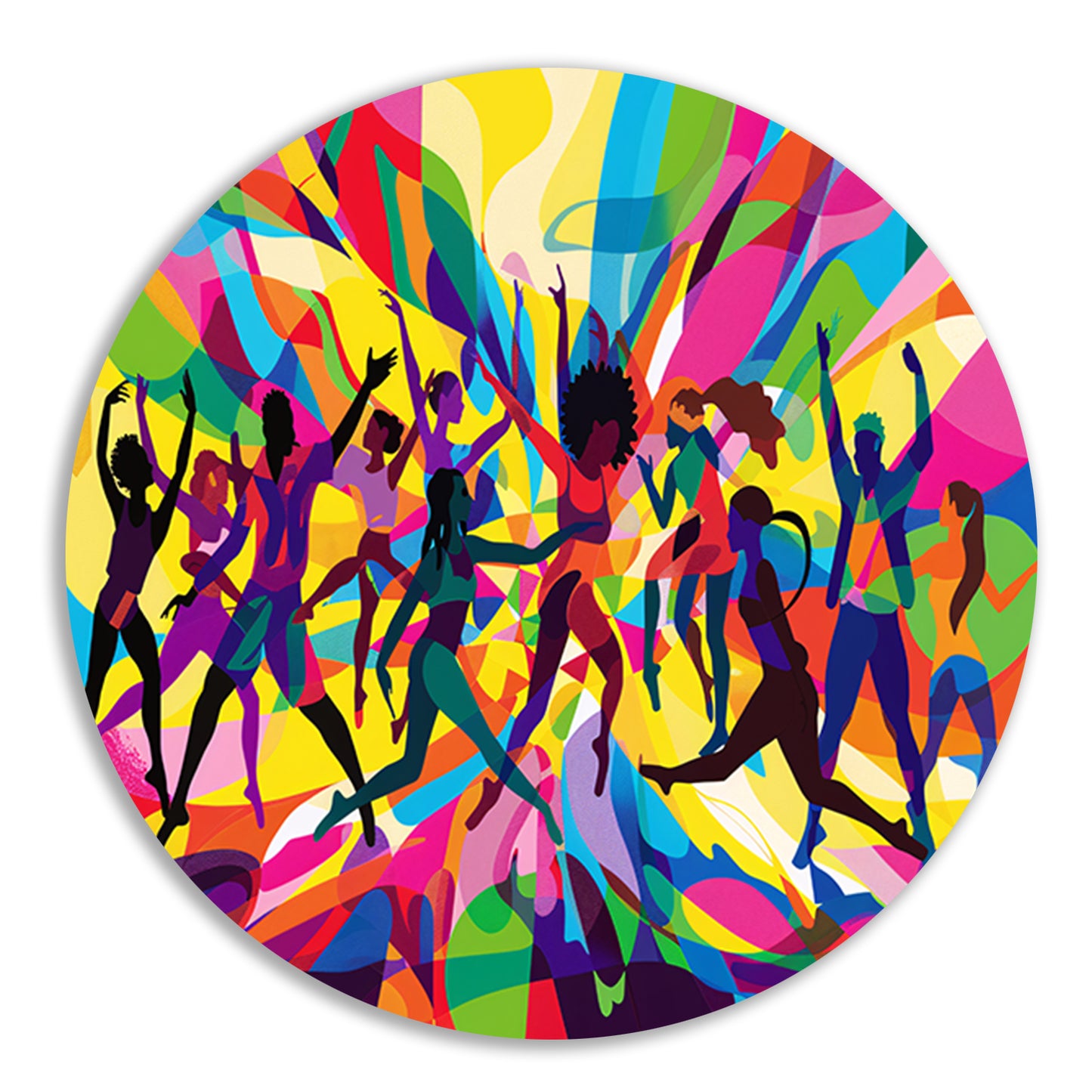 Abstracte dansers in levendige kleurenexplosie forex muurcirkel