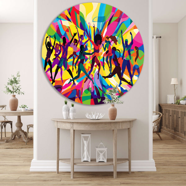 Abstracte dansers in levendige kleurenexplosie forex muurcirkel