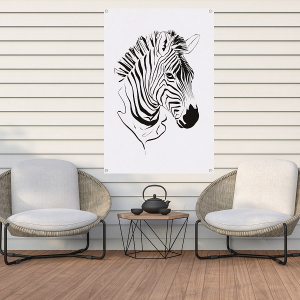 Abstracte zwart-witte zebra lijntekening tuinposter