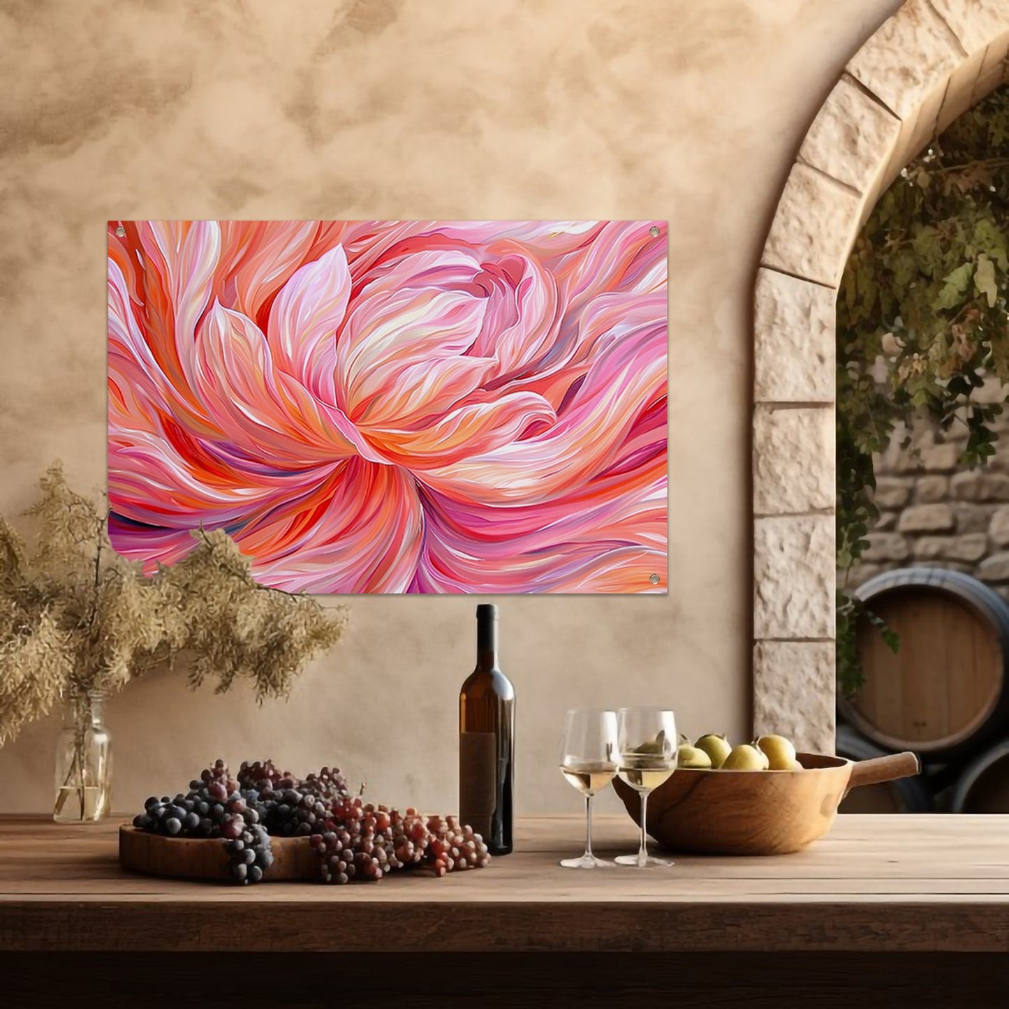 Surrealistische abstracte tulip in levendige kleuren tuinposter