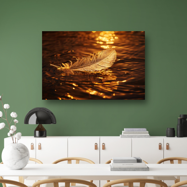Gouden veer drijvend op water bij zonsondergang canvas