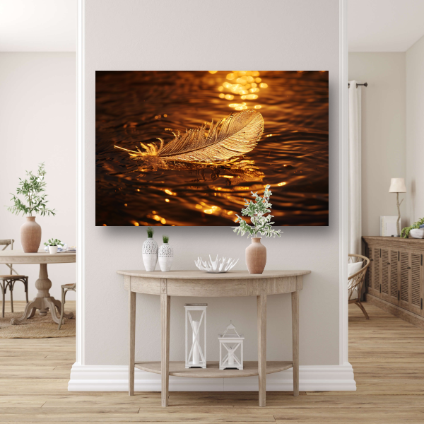 Gouden veer drijvend op water bij zonsondergang canvas
