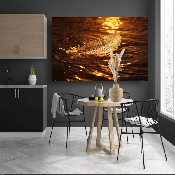Gouden veer drijvend op water bij zonsondergang canvas