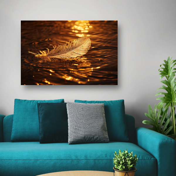 Gouden veer drijvend op water bij zonsondergang canvas