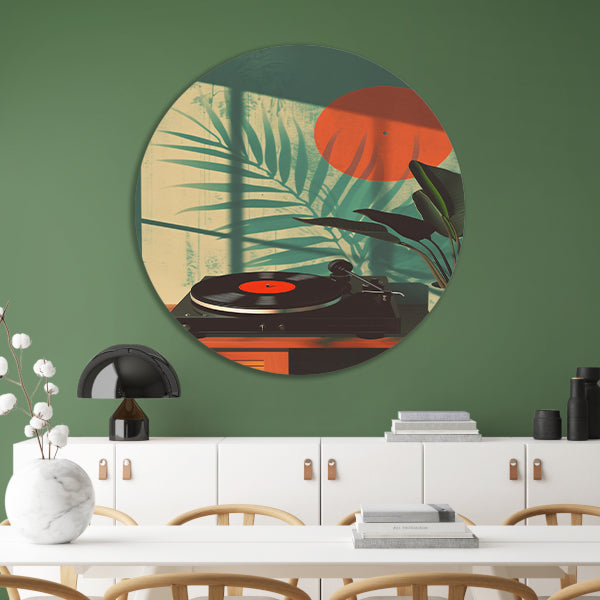 Vintage Platenspeler in Zonneschijn aluminium muurcirkel