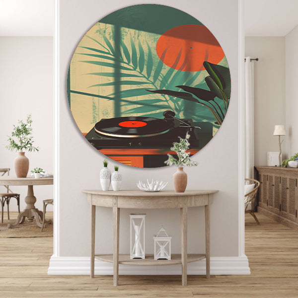 Vintage Platenspeler in Zonneschijn forex muurcirkel
