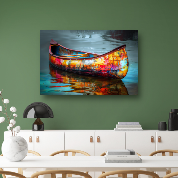 Impressionistisch waterlandschap met boot canvas