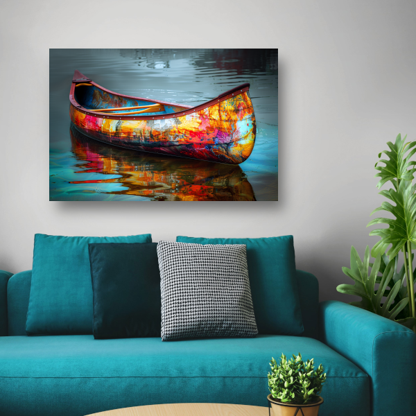 Impressionistisch waterlandschap met boot canvas