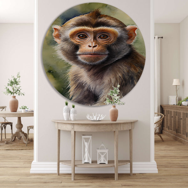 Jonge Aap in Aquarel Waterverf Stijl aluminium muurcirkel