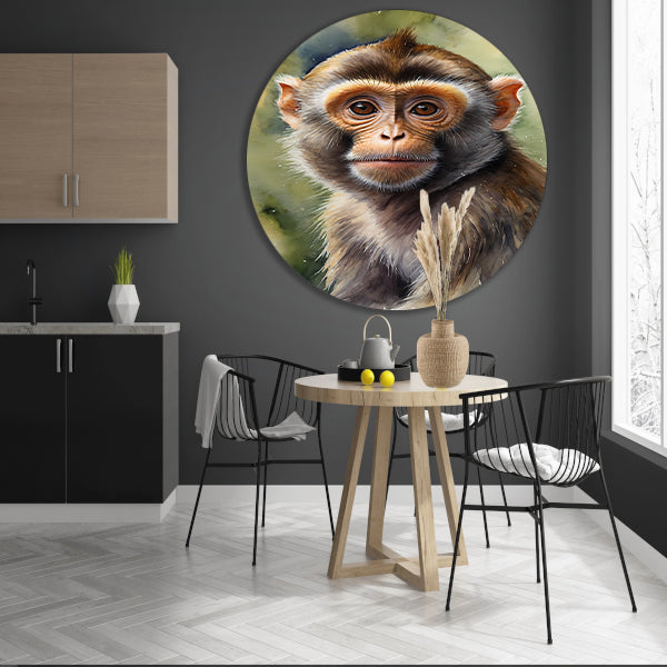 Jonge Aap in Aquarel Waterverf Stijl aluminium muurcirkel