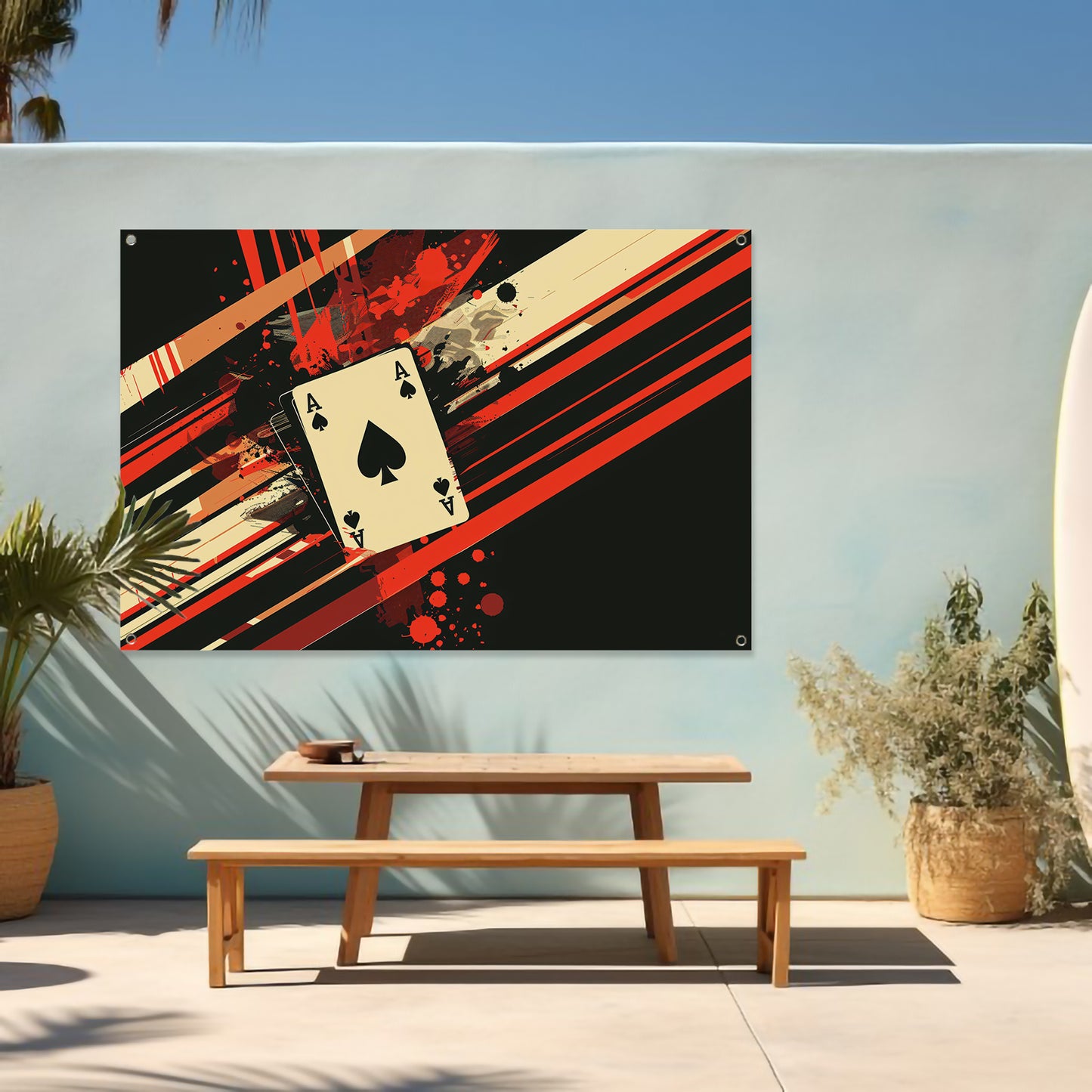 Abstracte speelkaart in kleurvolle omgeving tuinposter