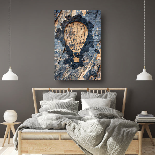 Monochrome luchtballon graffiti op verweerde muur canvas