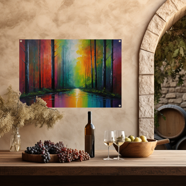 Impressionistische Reflectie van een Kleurrijk Bos tuinposter
