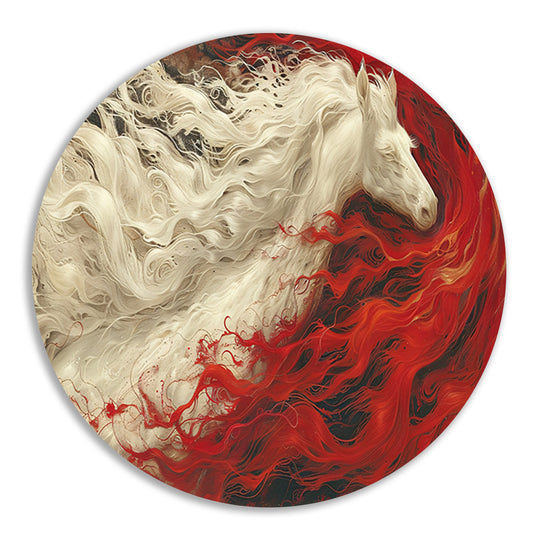 Majestueus Paard in Vuur en IJs aluminium muurcirkel