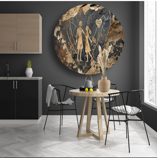 Hand in Hand in Gouden Hart aluminium muurcirkel
