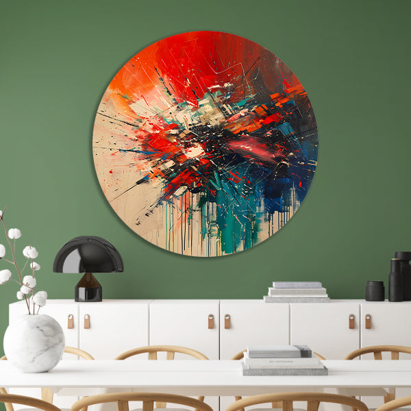 Abstract met Krachtige Kleuren en Energieke Lijnen aluminium muurcirkel