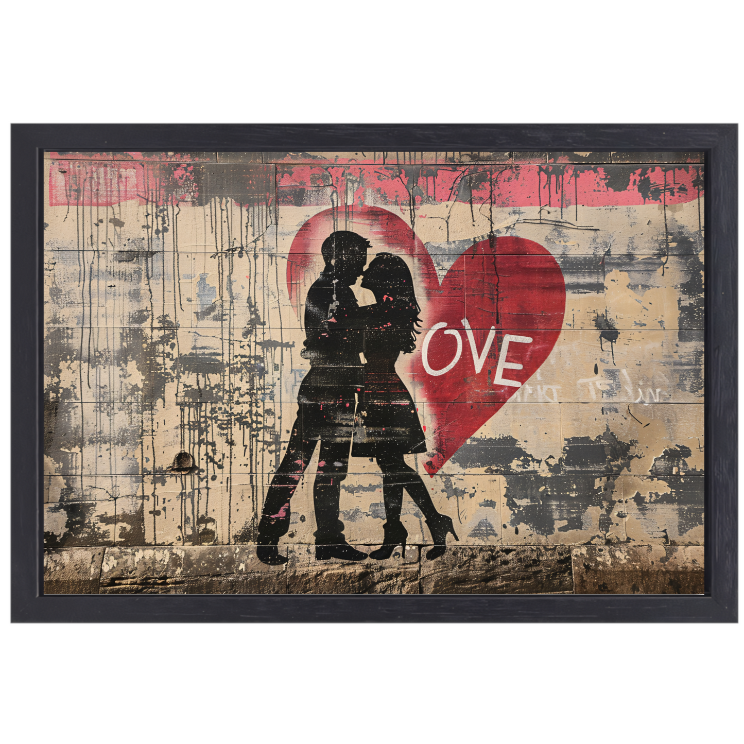 Romantische Straatkunst met Hart en Liefde canvas met baklijst
