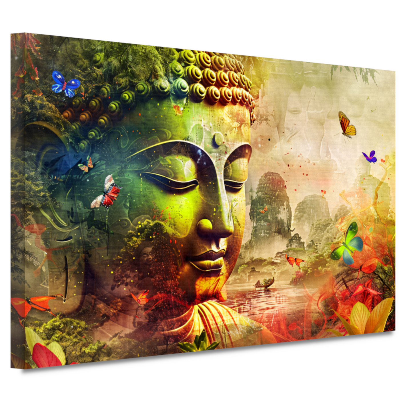 Harmonieuze Boeddha met natuur en vlinders canvas