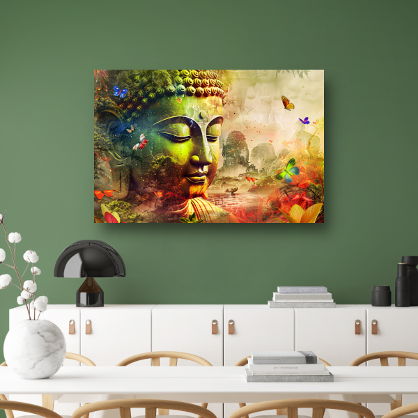 Harmonieuze Boeddha met natuur en vlinders canvas