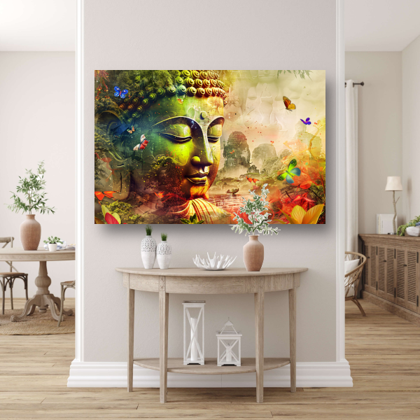 Harmonieuze Boeddha met natuur en vlinders canvas