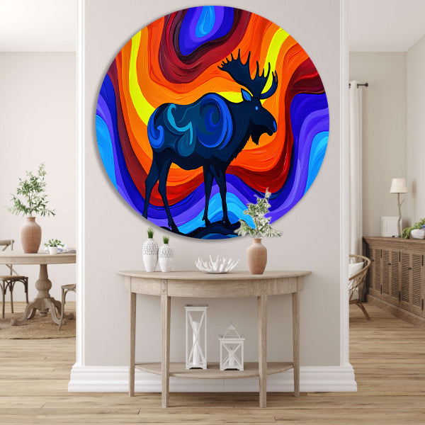Kleurrijke abstracte eland met levendige achtergrond aluminium muurcirkel