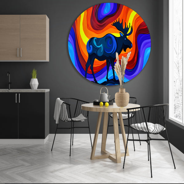 Kleurrijke abstracte eland met levendige achtergrond aluminium muurcirkel