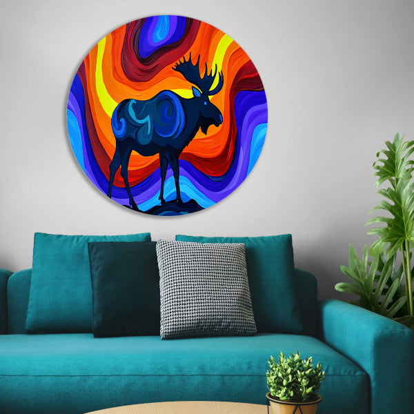 Kleurrijke abstracte eland met levendige achtergrond aluminium muurcirkel