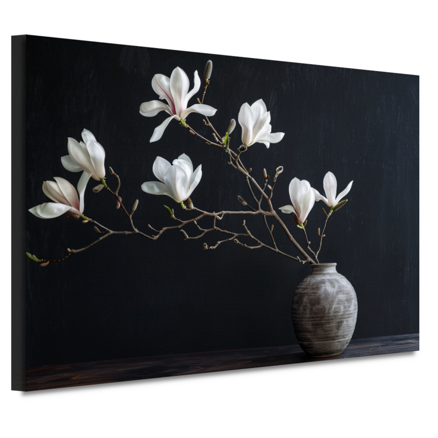 Magnolia Bloemen in Rustieke Grijze Vaas canvas