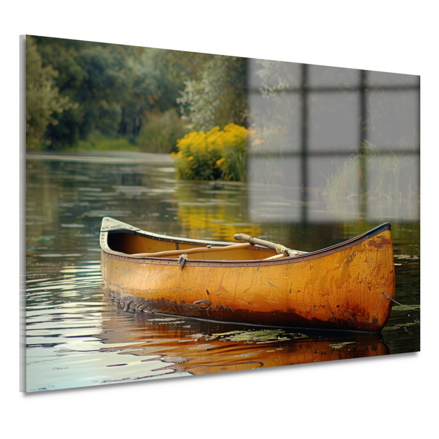 Impressionistische kano op stille rivier acrylglas