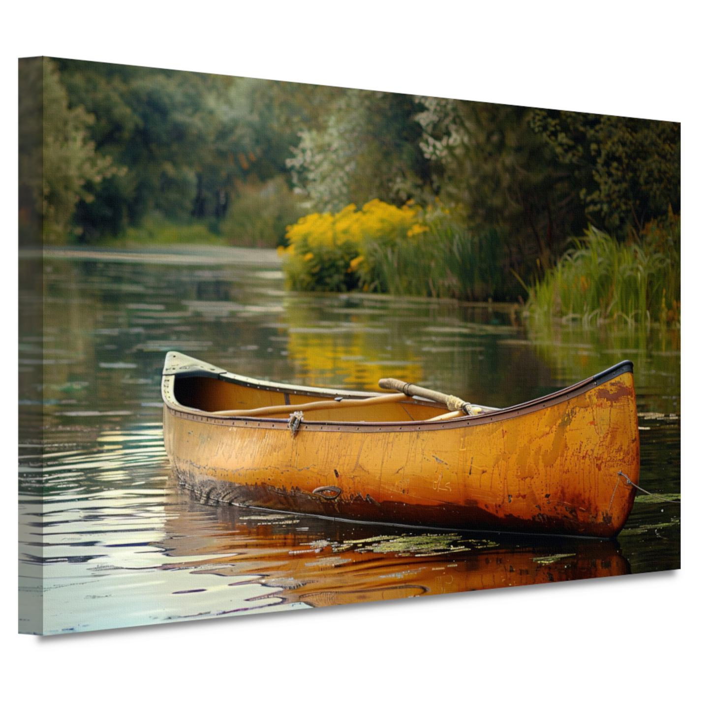 Impressionistische kano op stille rivier canvas