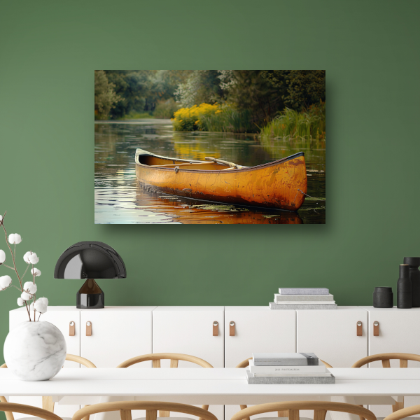 Impressionistische kano op stille rivier canvas
