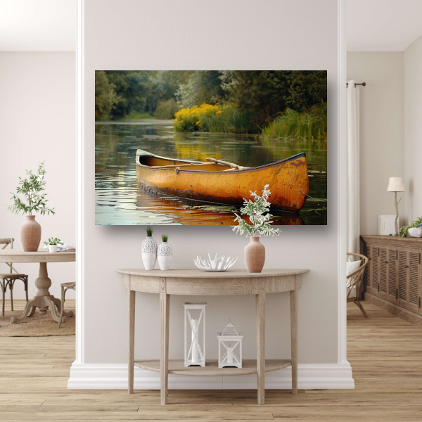 Impressionistische kano op stille rivier canvas